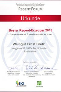 Urkunde Regentpreis 2018